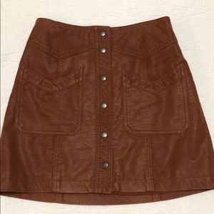 Free People Never Worn swede/leather button skirt
